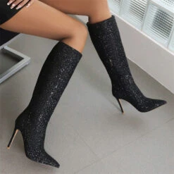 Sequined Glamorous Pointed Toe Boots -Prettytina H22100935 BK 2