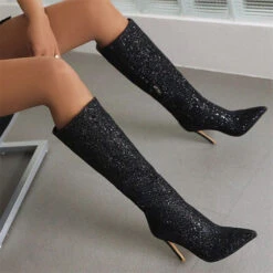 Sequined Glamorous Pointed Toe Boots -Prettytina H22100935 BK 3