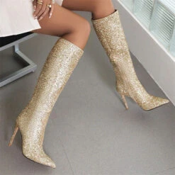 Sequined Glamorous Pointed Toe Boots -Prettytina H22100935 GO 3