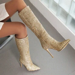 Sequined Glamorous Pointed Toe Boots -Prettytina H22100935 GO 4