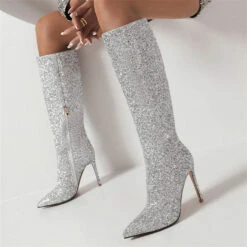 Sequined Glamorous Pointed Toe Boots -Prettytina H22100935 SI 1