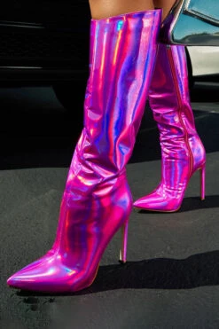 Solid Color Glistening Pointed Toe Boots -Prettytina H22100941 RR 1