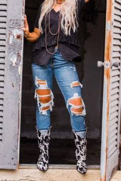 Cow Print On-trend Pointed Toe Boots -Prettytina H22100958 BK 4