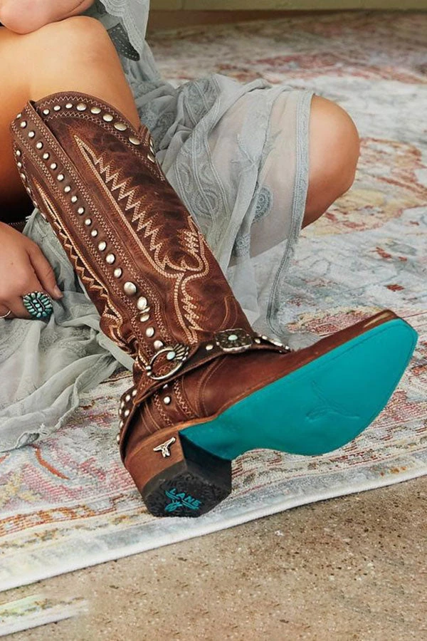 Rivet Design Tribal Embroidery Bohemia Boots 2 Rivet Design Tribal Embroidery Bohemia Boots - Image 2