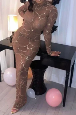 Rhinestone Trim Flower Print Funky See-Through Maxi Dress 15 Rhinestone Trim Flower Print Funky See-Through Maxi Dress -Prettytina H22101884 BR 6