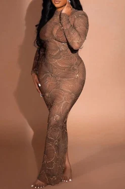 Rhinestone Trim Flower Print Funky See-Through Maxi Dress 17 Rhinestone Trim Flower Print Funky See-Through Maxi Dress -Prettytina H22101884 BR 8