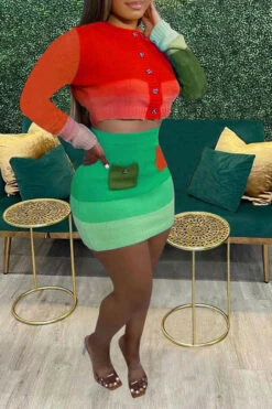 Color Block Cute Knitted Dress Suit -Prettytina H22101939 RE 1
