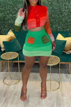 Color Block Cute Knitted Dress Suit -Prettytina H22101939 RE 2