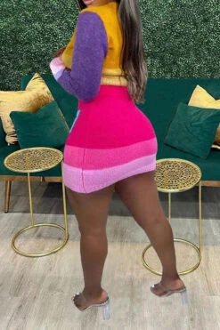 Color Block Cute Knitted Dress Suit -Prettytina H22101939 YE 3