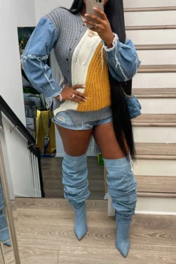 Denim Patchwork Unique Hit Color Sweater -Prettytina H22101963 BL 4