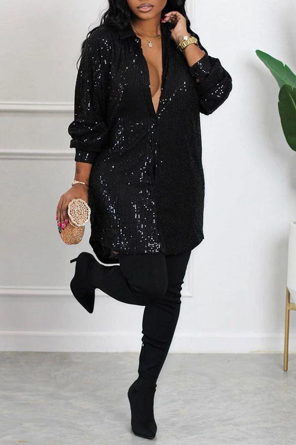 Sequined On-trend Single Breasted Mini Dress 3 Sequined On-trend Single Breasted Mini Dress - Image 3