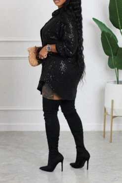 Sequined On-trend Single Breasted Mini Dress 9 Sequined On-trend Single Breasted Mini Dress -Prettytina H22110346 BK 2