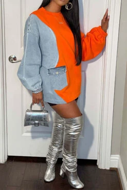 Denim Patchwork Undeniable Mini Dress 10 Denim Patchwork Undeniable Mini Dress -Prettytina H22110347 OR 3