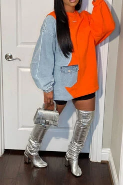 Denim Patchwork Undeniable Mini Dress 11 Denim Patchwork Undeniable Mini Dress -Prettytina H22110347 OR 4