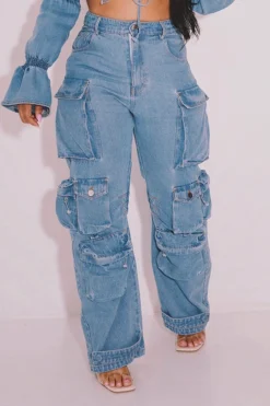 Solid Color Cool Multi Pocket Wide Leg Jeans -Prettytina H22111179 BL 1 dbbab6da 0c0d 45d4 b4a3 99dd5216c476