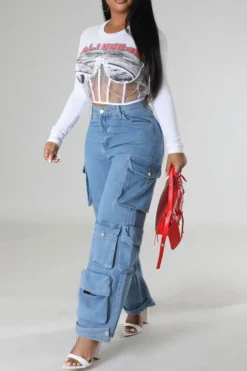 Solid Color Cool Multi Pocket Wide Leg Jeans -Prettytina H22111179 BL 3 c2543a22 2396 4b35 9411 fb508502d3f8
