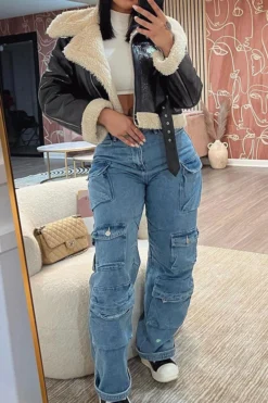 Solid Color Cool Multi Pocket Wide Leg Jeans -Prettytina H22111179 BL 4 c0a54479 a1f4 4fa4 aa85 2a3d8303142d