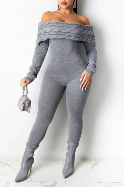 Twisted Stripe Feminine Bodycon Knitted Jumpsuit