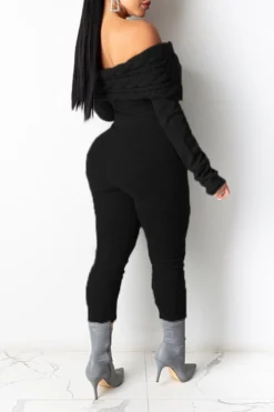 Twisted Stripe Feminine Bodycon Knitted Jumpsuit -Prettytina H22112201 BK 2