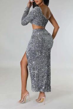 Sequined Flattering Cutout Waist High Split Midi Dress -Prettytina H22112227 AS 4