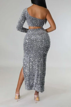 Sequined Flattering Cutout Waist High Split Midi Dress -Prettytina H22112227 AS 5