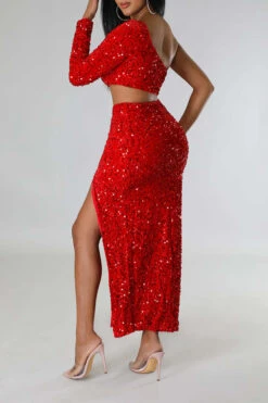 Sequined Flattering Cutout Waist High Split Midi Dress -Prettytina H22112227 RE 4