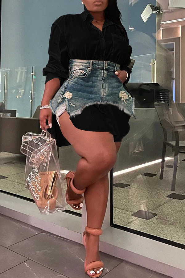 Denim Combo Stylish Mini Dress Two Piece 3 Denim Combo Stylish Mini Dress Two Piece - Image 3