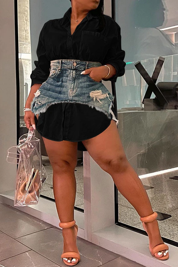 Denim Combo Stylish Mini Dress Two Piece 4 Denim Combo Stylish Mini Dress Two Piece - Image 4