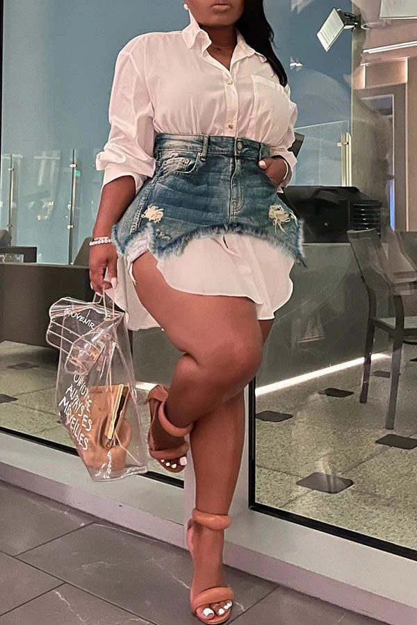 Denim Combo Stylish Mini Dress Two Piece 1 Denim Combo Stylish Mini Dress Two Piece