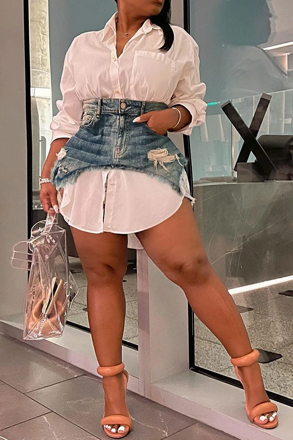 Denim Combo Stylish Mini Dress Two Piece 2 Denim Combo Stylish Mini Dress Two Piece - Image 2