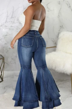 Solid Color Pretty Layered Bell Bottoms Jeans 7 Solid Color Pretty Layered Bell Bottoms Jeans -Prettytina H22120582 BL 4