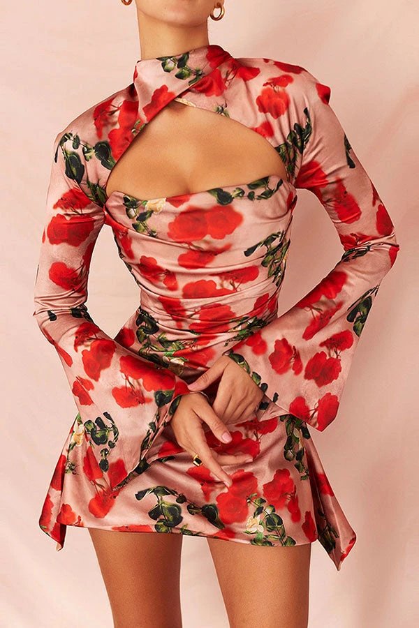 Floral Print Undeniable Cutout Irregular Mini Dress 2 Floral Print Undeniable Cutout Irregular Mini Dress - Image 2