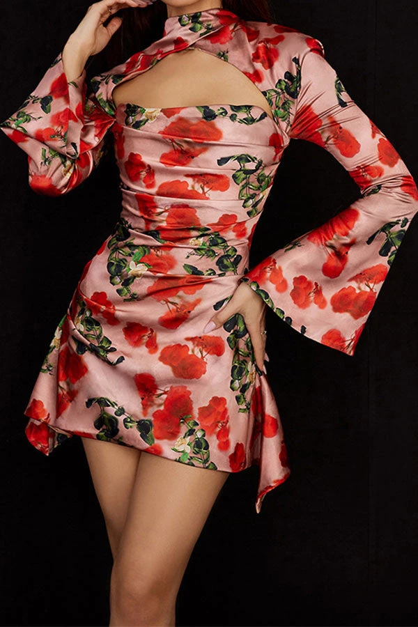 Floral Print Undeniable Cutout Irregular Mini Dress 5 Floral Print Undeniable Cutout Irregular Mini Dress - Image 5