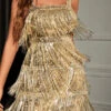 Sequined Flattering Tiered Tassel Mini Dress