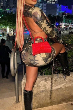 Camouflage Unusual Open Back Lace-Up Dress Suit -Prettytina H22123013 CF 3