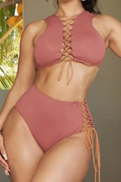 Solid Color Casual Cutout Strappy Bikini