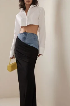 Denim Patchwork Chic Draped Skirt -Prettytina H23020239 BK 3 edb82b10 b5b0 494a bfd6 4b7354a8ba41