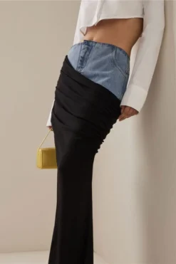 Denim Patchwork Chic Draped Skirt -Prettytina H23020239 BK 5 3d4a851c 7b0b 44f3 b017 2e52965c6ac7