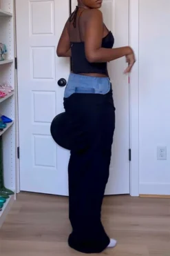 Denim Patchwork Chic Draped Skirt -Prettytina H23020239 BK 6 a6373c7c 4370 4eda a8a8 1fe70a8502b1