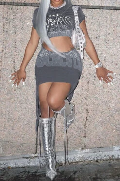 Letter Print Cool Irregular Dress Suit -Prettytina H23020855 AS 1 6a620018 3e4c 4f7a b56c 7fa81196777a