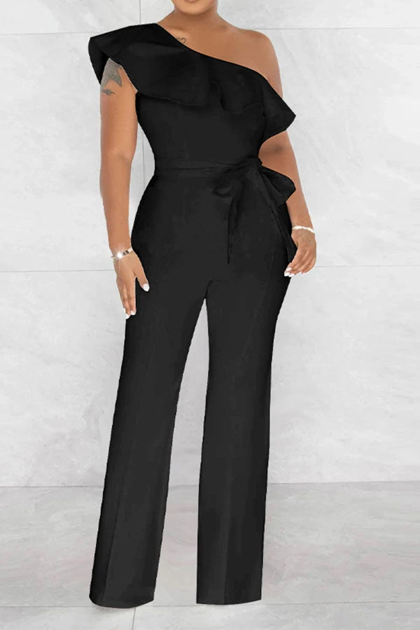 Solid Color Striking Ruffle Belted Jumpsuit 5 Solid Color Striking Ruffle Belted Jumpsuit - Image 5