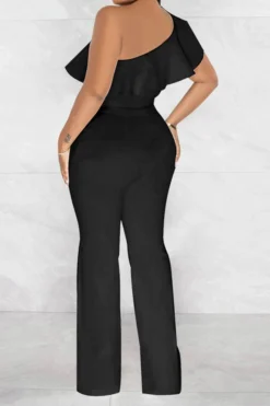 Solid Color Striking Ruffle Belted Jumpsuit 19 Solid Color Striking Ruffle Belted Jumpsuit -Prettytina H23021026 BK 3