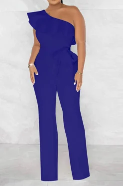 Solid Color Striking Ruffle Belted Jumpsuit 23 Solid Color Striking Ruffle Belted Jumpsuit -Prettytina H23021026 BL 1