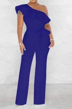 Solid Color Striking Ruffle Belted Jumpsuit 24 Solid Color Striking Ruffle Belted Jumpsuit -Prettytina H23021026 BL 2