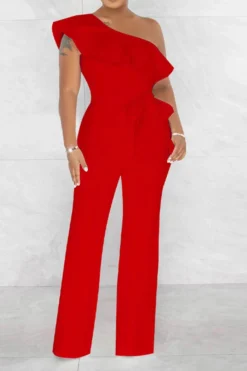Solid Color Striking Ruffle Belted Jumpsuit 20 Solid Color Striking Ruffle Belted Jumpsuit -Prettytina H23021026 RE 1