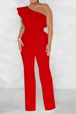 Solid Color Striking Ruffle Belted Jumpsuit 22 Solid Color Striking Ruffle Belted Jumpsuit -Prettytina H23021026 RE 3