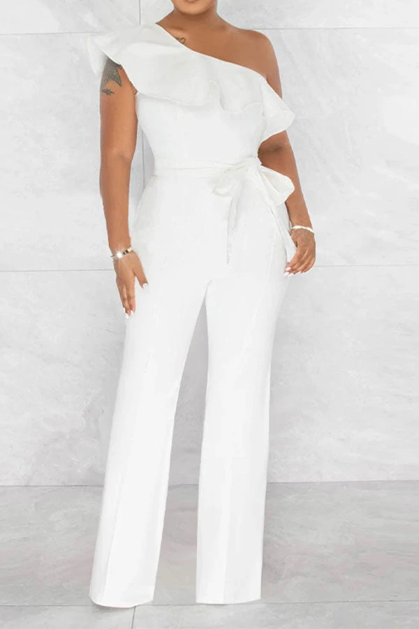 Solid Color Striking Ruffle Belted Jumpsuit 2 Solid Color Striking Ruffle Belted Jumpsuit - Image 2