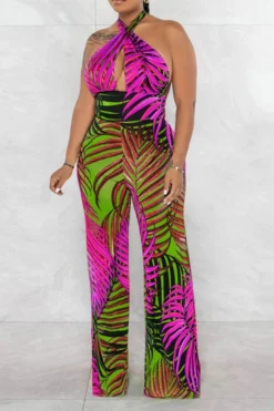 Leaf Print Tropical Backless Lace-Up Jumpsuit -Prettytina H23021027 RR 3
