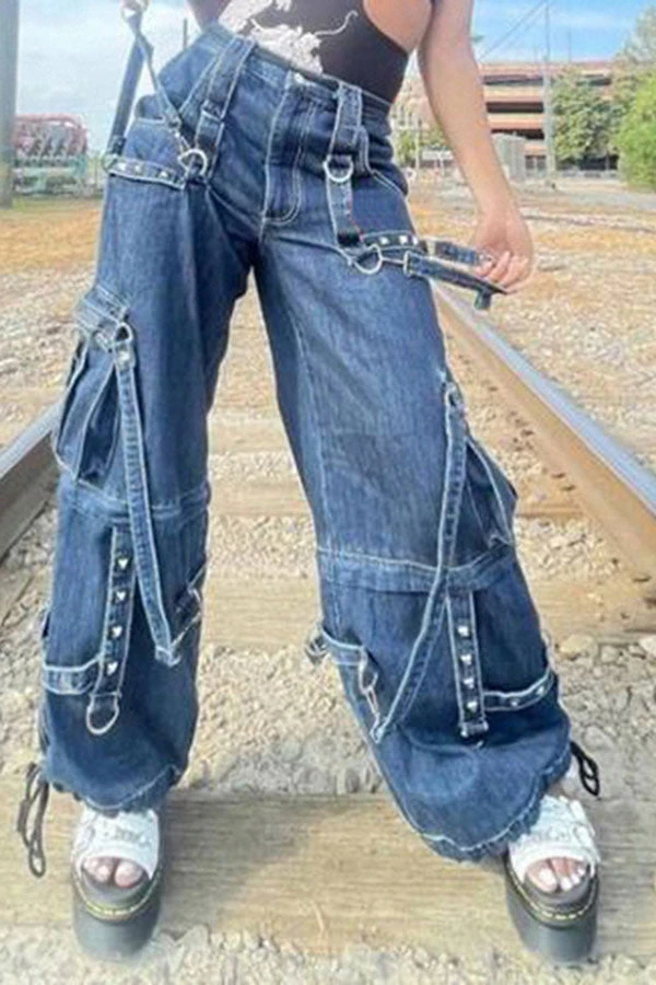 Solid Color Hippy Pocket Ribbons Design Jeans 2 Solid Color Hippy Pocket Ribbons Design Jeans - Image 2