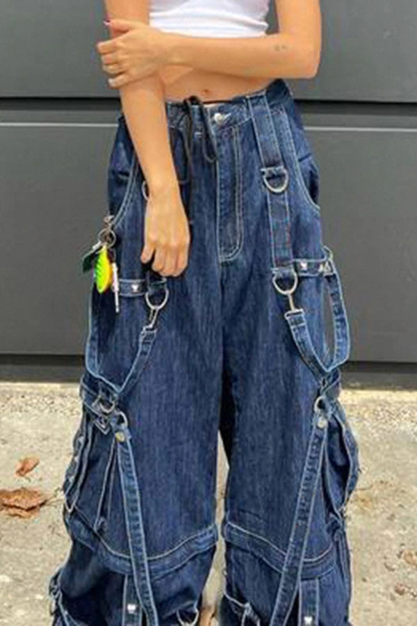 Solid Color Hippy Pocket Ribbons Design Jeans 3 Solid Color Hippy Pocket Ribbons Design Jeans - Image 3